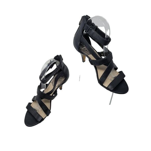 Vince Camuto Macobi Strappy Black Leather Kitten Heels Size 8 Ankle Strap Baddie - Picture 4 of 13